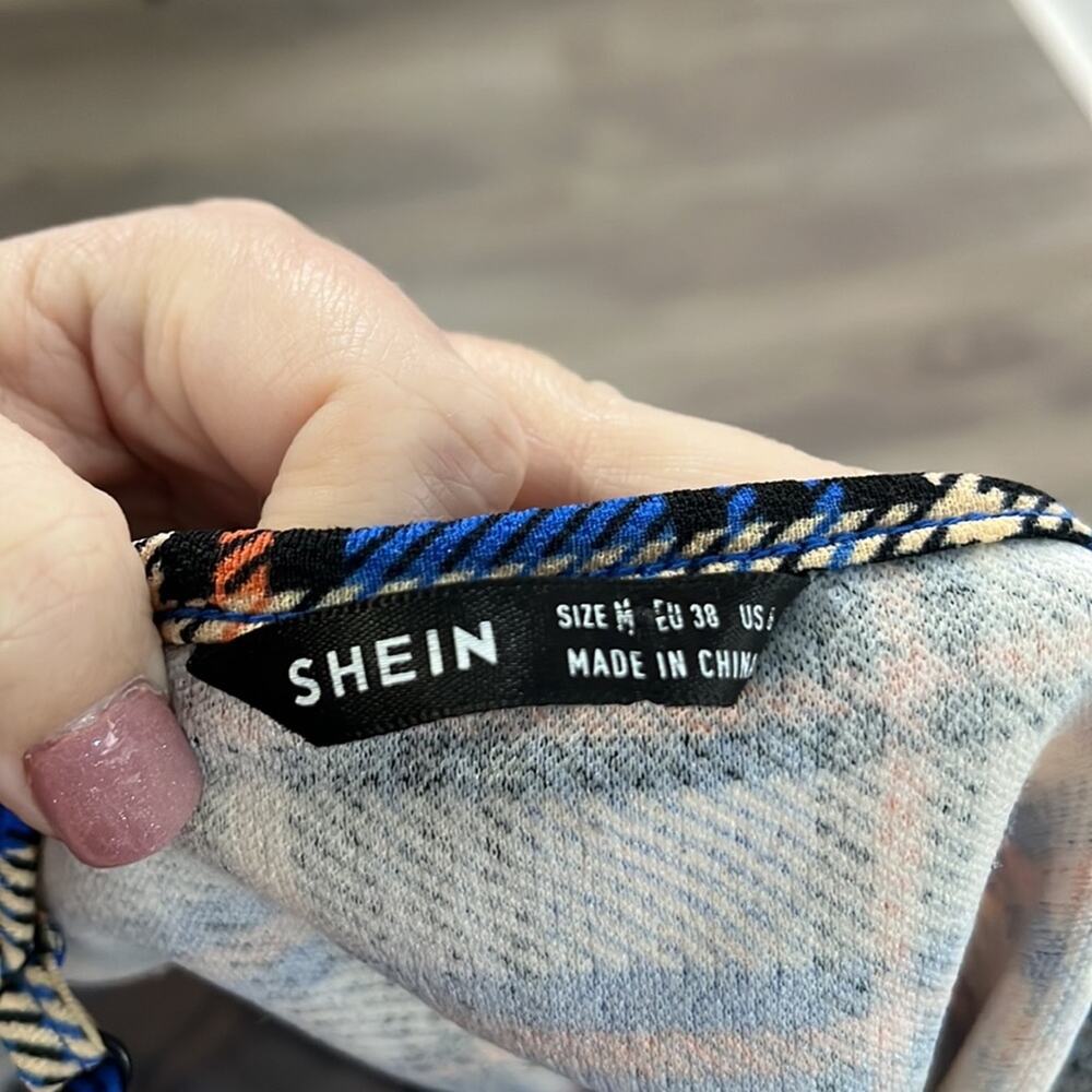 SHEIN Blue Orange Plaid Spaghetti Strap Mini Dress Small - Picture 6 of 8